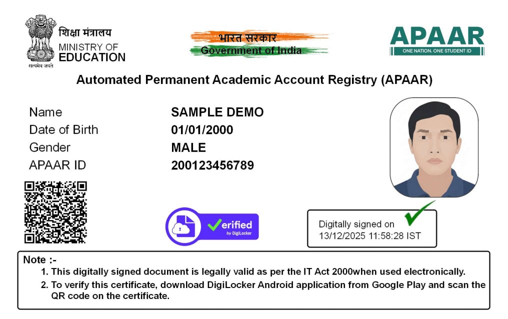 APAAR PVC Card