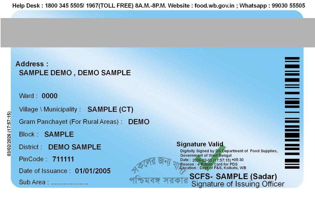 PVC Digital Ration Card Back